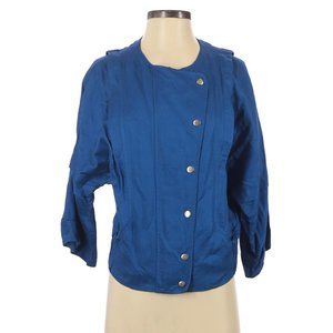 Eryn Brinie  Royal Blue Zip up Silver Snap Rare Retro Linen Blend Jacket sz XS